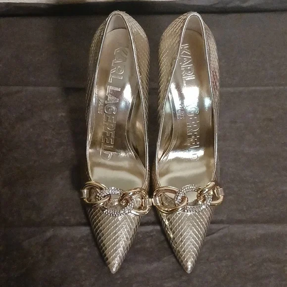 Karl Lagerfeld 6.5 Gold Heels - Picture 1 of 9